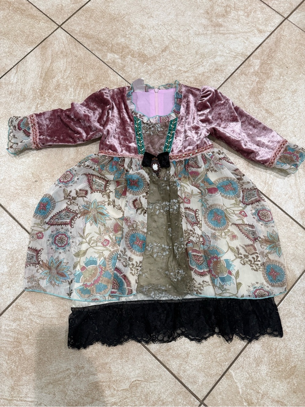 Hannah Banana Vintage-Inspired Floral Princess Dress Boho Velvet sz 5